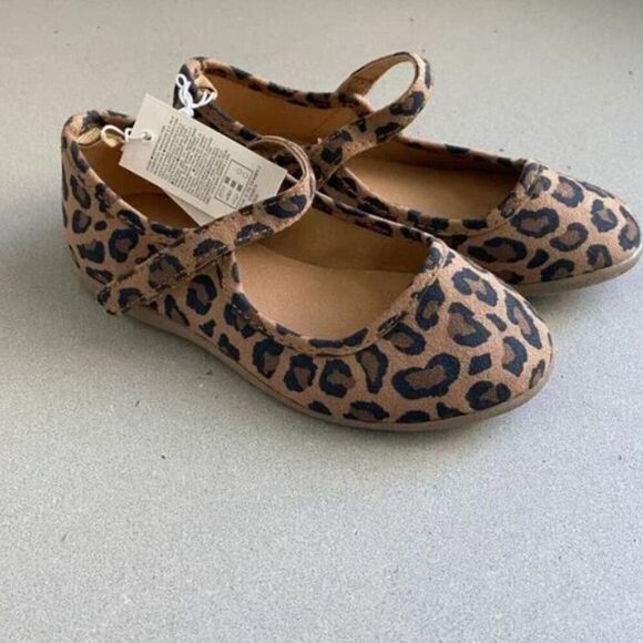 NWT Old Navy Girl's Faux-Suede Mary-Jane Leopard Brown/Black Flats, Size 8 - Picture 5 of 6